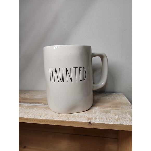 Rae Dunn HAUNTED Coffee Mug Cup White Mug BLACK INSIDE - Picture 1 of 6